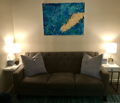 counseling office couch and art